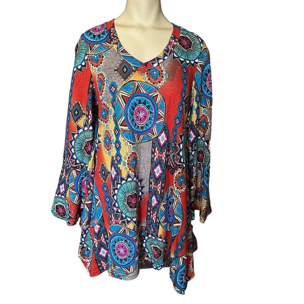 Win Win Tunic Top Flare Bottom Aztec Tribal Print 3/4‎ Sleeve Boho Women S/M NWT